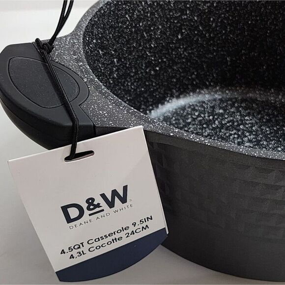 D&W Cookware 9.5in Non Stick Stockpot Casserole Pot With Glass Lid 4.5QT Black - Picture 13 of 16